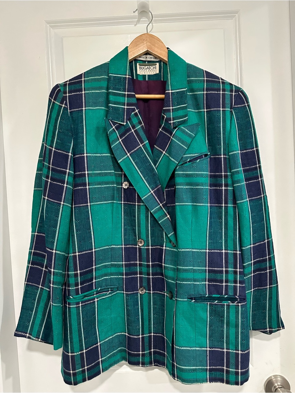 Bugatchi Linea Donna Vintage VTG Women’s Green & Navy Plaid 90s Blazer Oversized